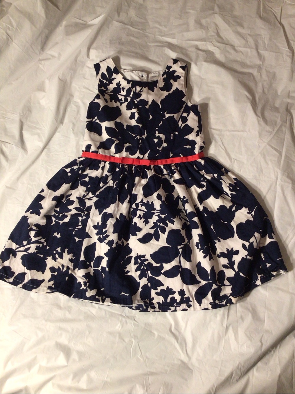 Carter's Navy and White Floral Dress with Red Waistband